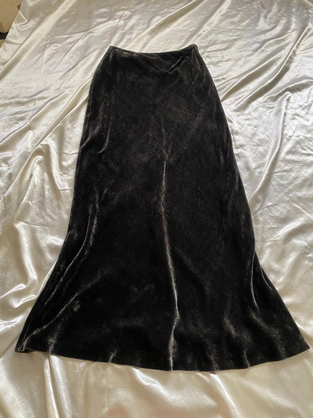 Vintage 1990s Grey Velvet Silk Blend Bias Cut Maxi Skirt Minimalist Boho Size 4